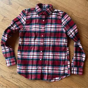Lands End Womens Size 6 S Flannel Plaid Button Up Shirt Red Long Sleeve